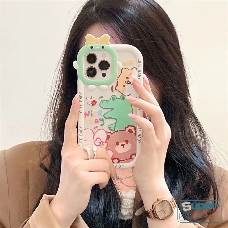 Casing Glossy Untuk Samsung A12 A14 A04 A03 A13 A73 A02s A23 A53 A32 A04s A22 A52 A50 A03s A51 A52s A50s A21s A71 A11 A33 Bow Monster Lens Cute Dinosaurus Kelinci Bear Puppy Soft Case