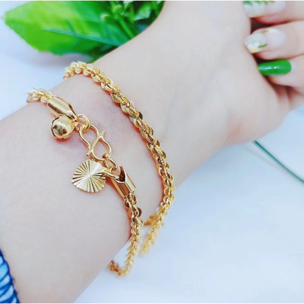 Gelang Xuping Rantai Polos Lapis Emas 24k Perhiasan Wanita D008/009/010