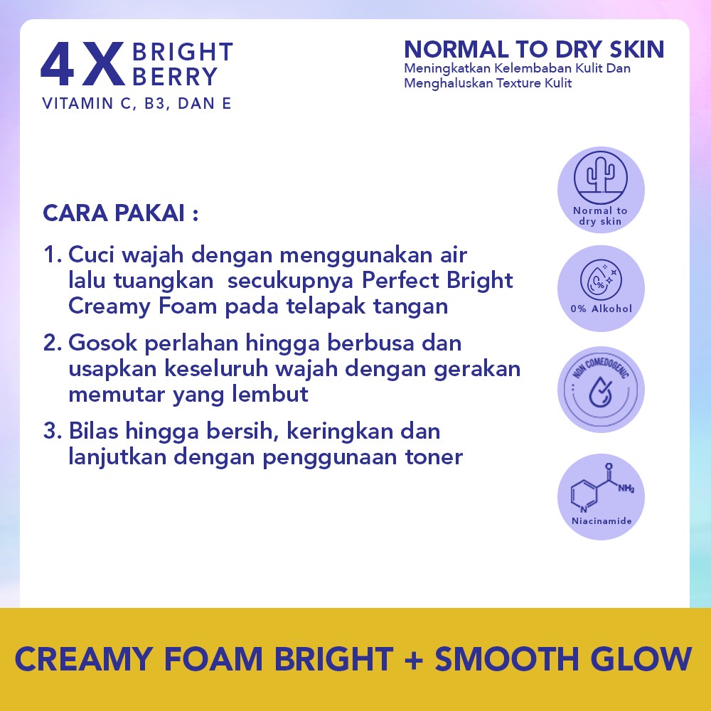 Wardah Perfect Bright Creamy Foam Bright Smooth Glow | Bright Oil Control | Cooling Bright Jelly Facial Foam 100ml