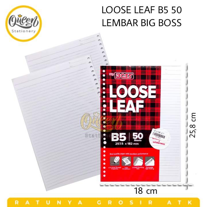 

1 PAK (50 LEMBAR) LOOSE LEAF B5 50 LBR GARIS BIG BOSS / ISI BINDER / ISI BINDER GARIS / REFILL BINDER (006680)