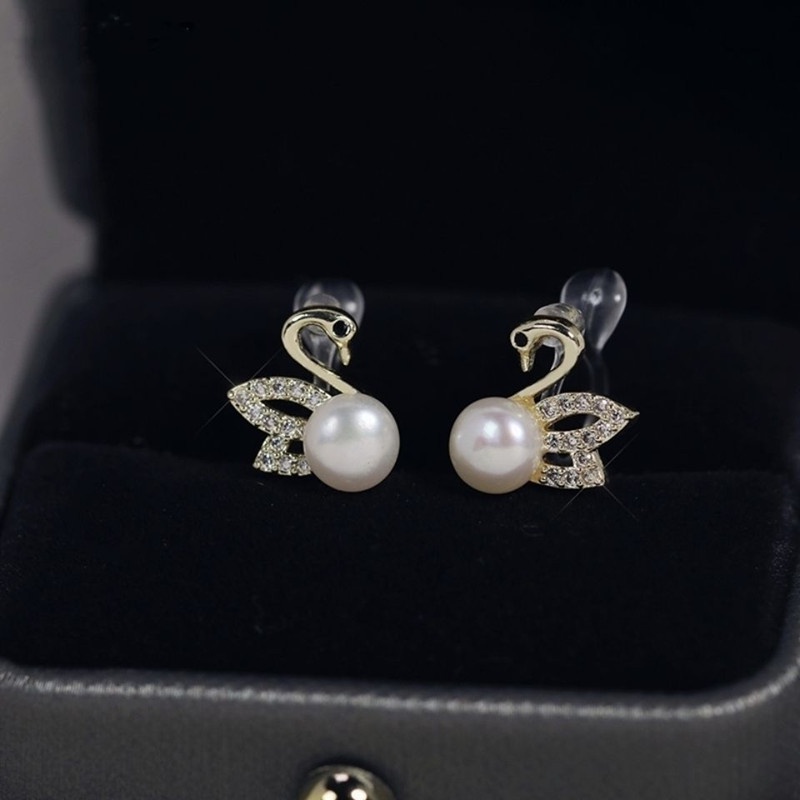 Anting Tusuk Desain Angsa Hias Mutiaraberlian Imitasi Gaya Simpleeleganunik Untuk Wanita