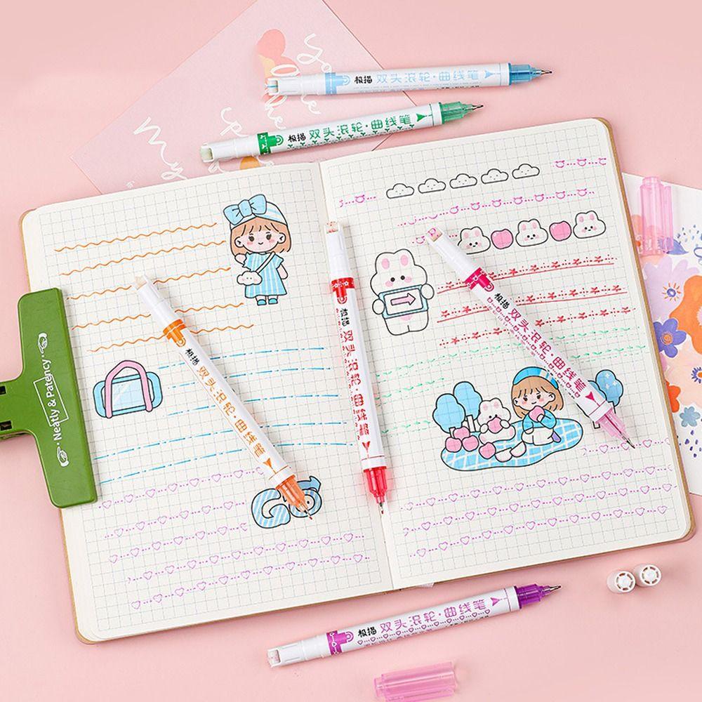 Mxbeauty Curve Line Stabilo Pen 6/8Pcs Anak-Anak Novelty Berwarna Pulpen Hadiah Scrapbook Alat Tulis Perlengkapan Sekolah Catatan Jurnal Curve Penanda Garis