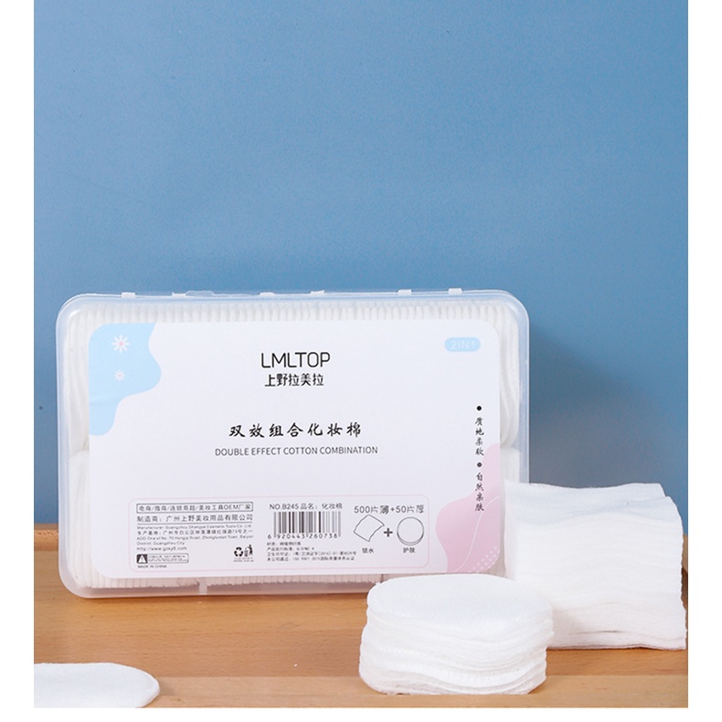 Kapas 2 in 1 Lameila 550 pcs Cotton Pads Make Up Remover Pad 500+50pcs