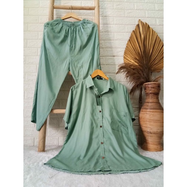 Rayya Piyama Katun Rayon Premium Polos / Kemeja Tidur / Pajamas Tangan Pendek / Setelan Baju Tidur K