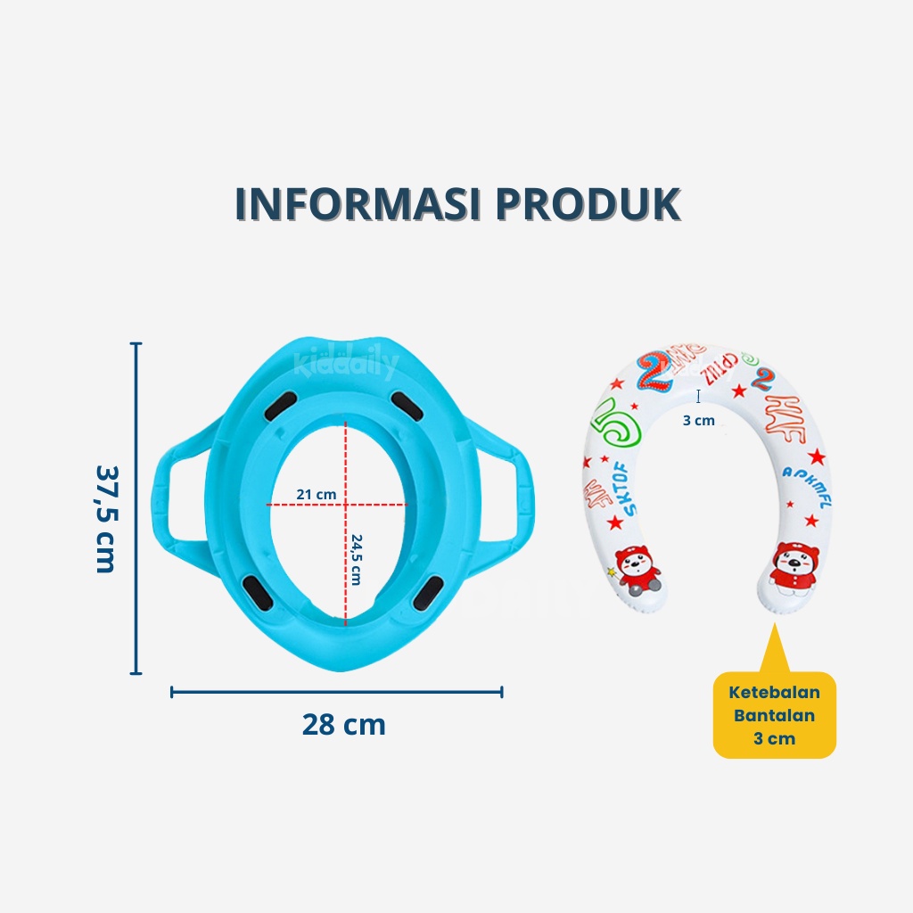 KIDDAILY Alas Dudukan Toilet Anak Dengan Pegangan Toilet Duduk Lembut Potty Training Seat Baby Potty Toilet Training