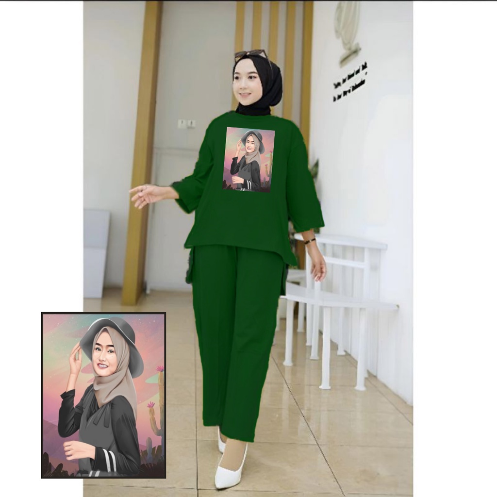 Setelan Tunik Muslim Hijab Black Hat / Blouse Wanita