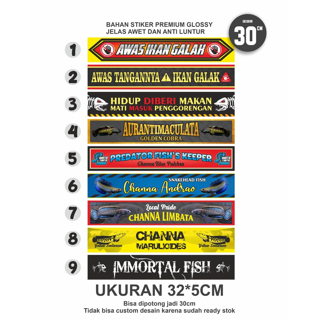 (NEW Desain Ukuran 30cm)Stiker aquarium setiker aquarium stiker tank stiker iwak galak stiker predat