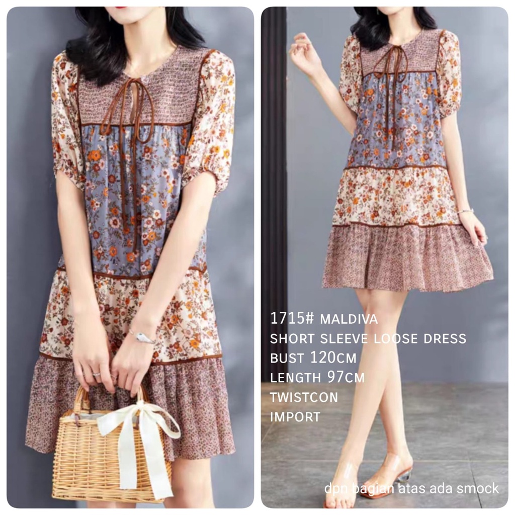 NGJ 3M 1715 MALDIVA SHORT SLEEVE LOOSE DRESS THREE M FASHION IMPORT