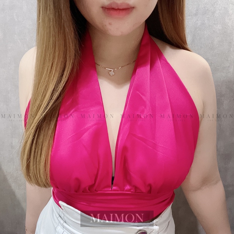 Silky Backless Top | Atasan Crop Sexy Korean Fashion | Maimon Grosir