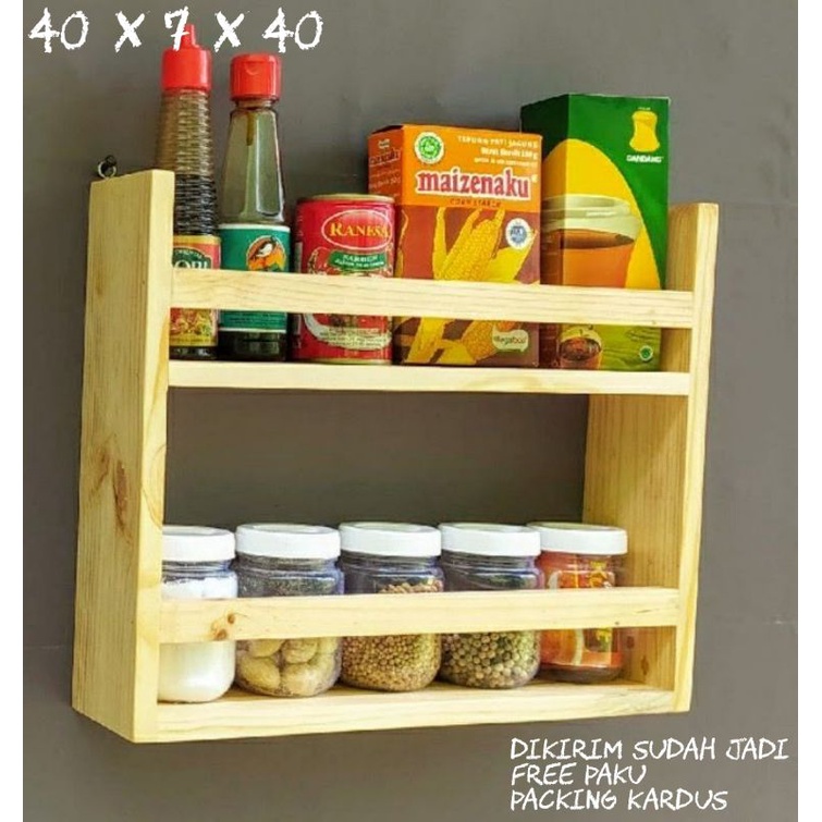 rak bumbu kayu / rak bumbu tempel dinding / rak bumbu susun