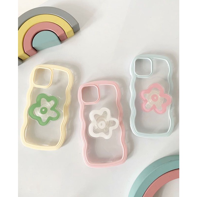 Wiggle Double Bumper with Flower Popsocket Case iPhone XR 11 11PROMAX 12 12PRO 12PROMAX 13 13PRO 13P