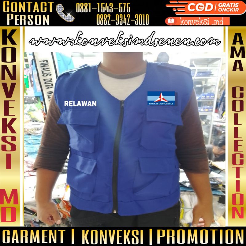 COD Rompi partai Demokrat full bordir/Rompi relawan partai Demokrat full bordir