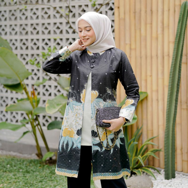 BATIK TUNIK SHIBORI JUMPUTAN TERBARU size S-3L / HRB026 YELBOR NAVBOR / BIRU PUTIH