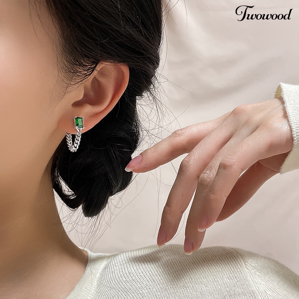 1 Pc Anting Menjuntai Bentuk Kubus Bahan Zirconia Gaya Korea Untuk Hadiah Ulang Tahun