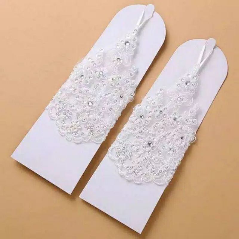 Sepasang Sarung Tangan Pengantin Wanita Wedding Gloves Manik Manik