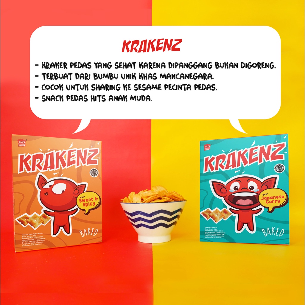 [HALAL] Krakenz Snack Baked Crackers Sweet&amp;Spicy / Japanese Curry 70gr  Kraken Snek Panggang