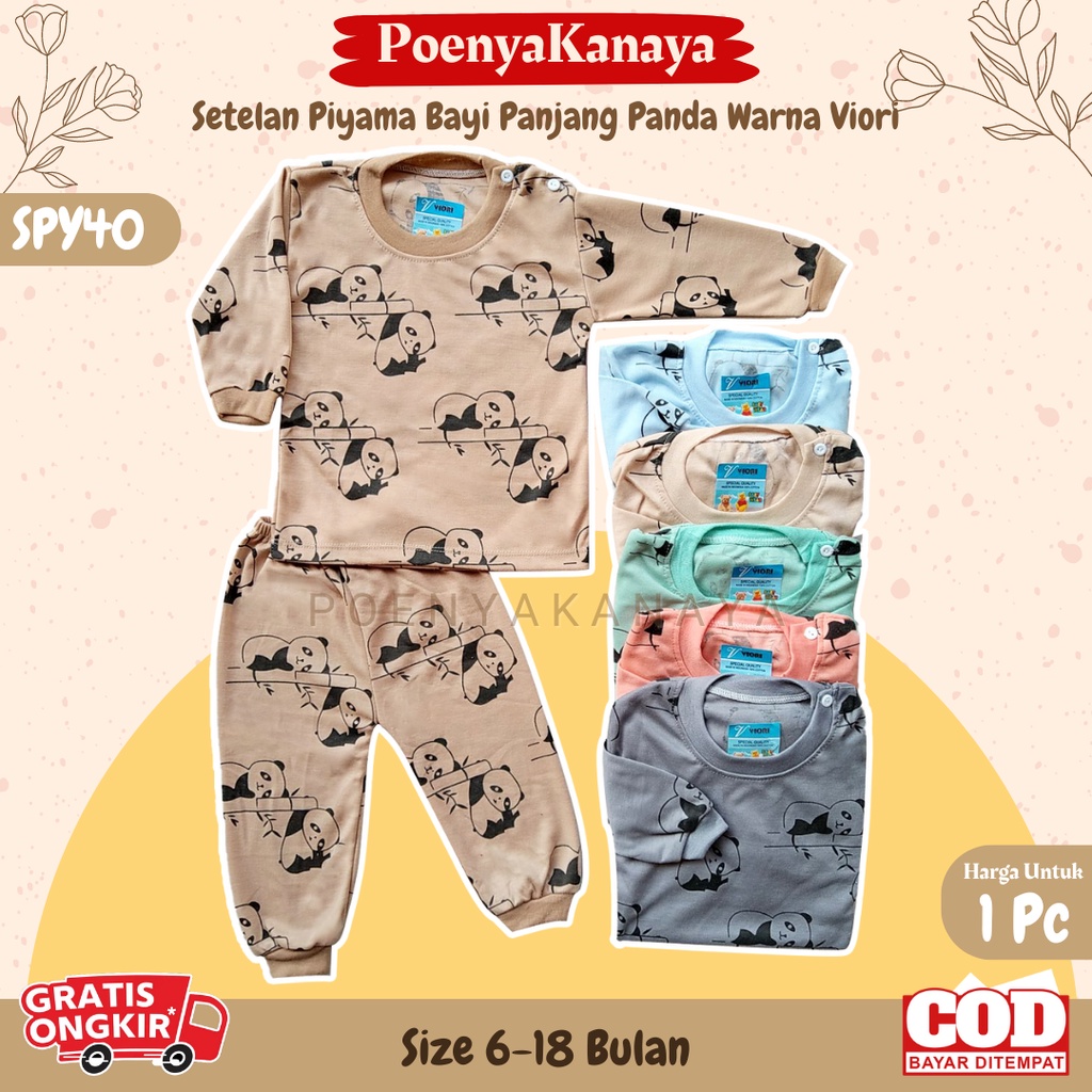 Setelan Baju Bayi Piyama Bayi Panjang PANDA WARNA Viori Size 6-18 Bulan SPY40