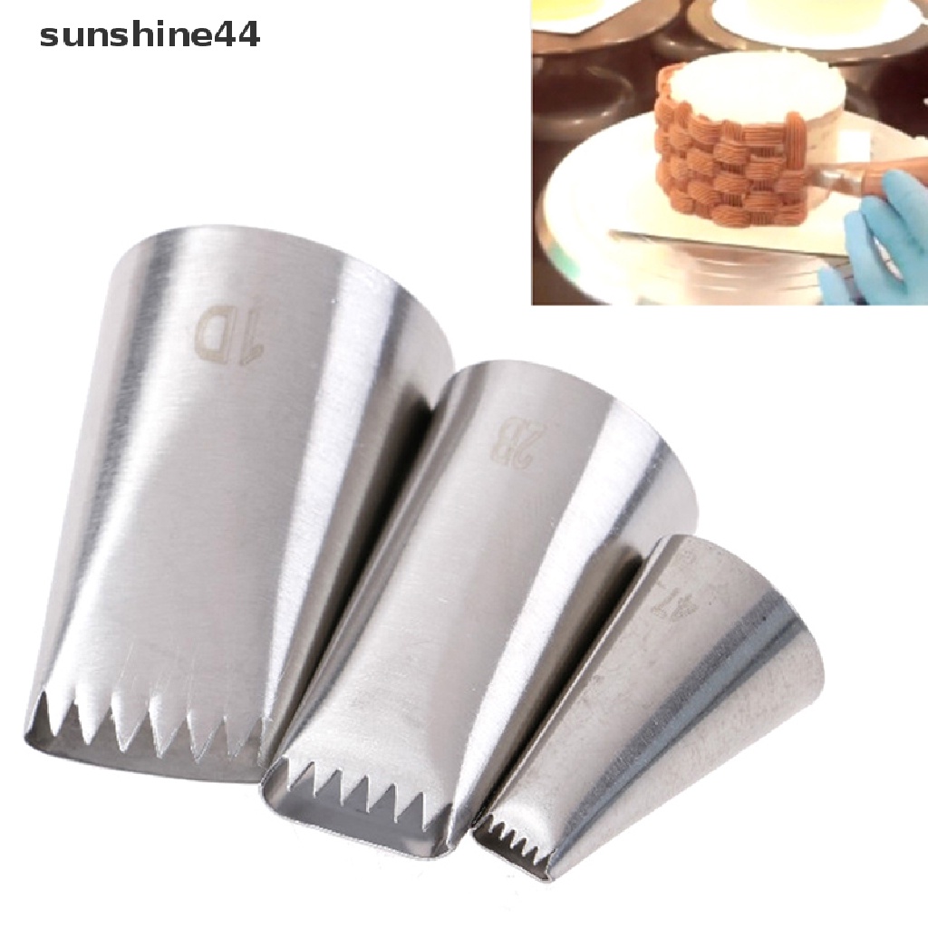 Sunshine 3pcs Ujung Mulut Pipa Icing Desain Keranjang Weave Bahan Stainless Steel