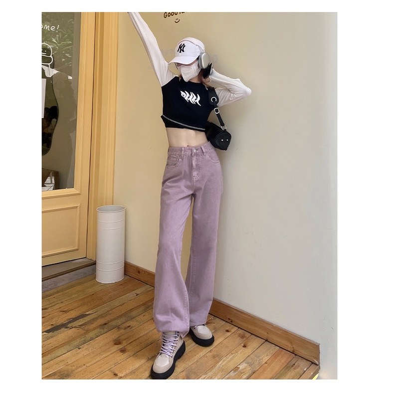 Purple new korean style kulot celana jeans high waist wanita