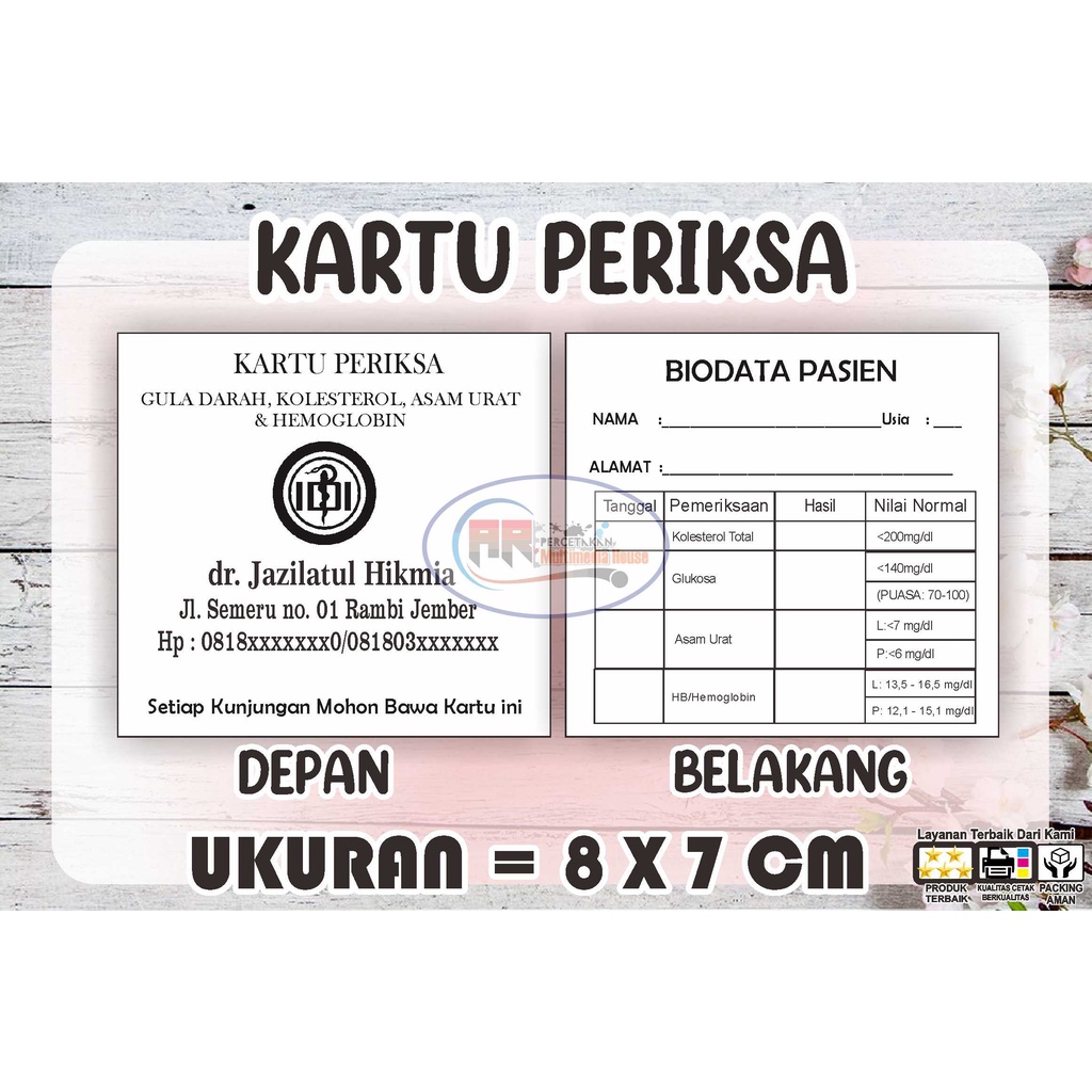 

KARTU PERIKSA GULA DARAH, KOLESTEROL, ASAM URAT dan HB