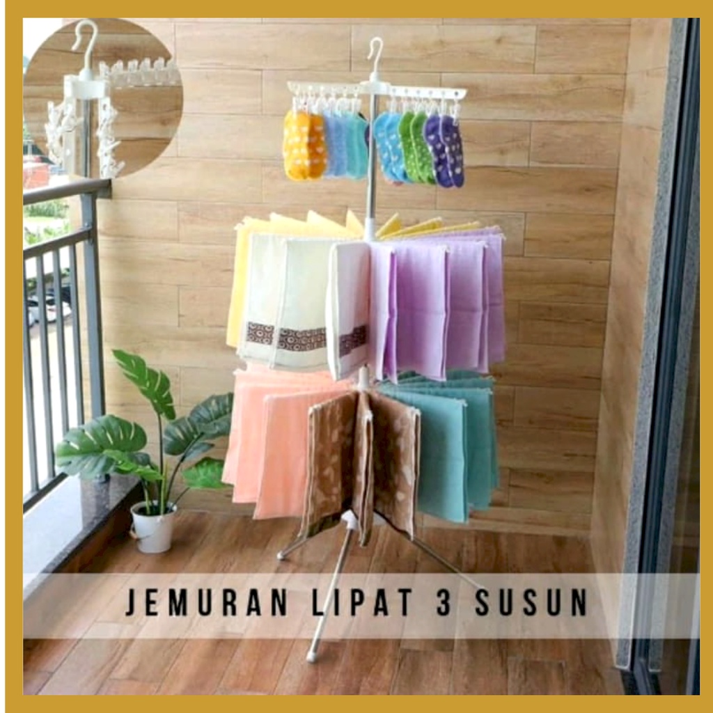 Jemuran Baju Bayi Gantungan Berdiri 3 Susun Jemuran Menara Jemuran Handuk Gantungan Serbaguna Preorder