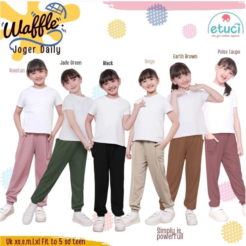 Jogger Waffle Anak Perempuan, Celana Anakl Cewek Little Dino Etuci