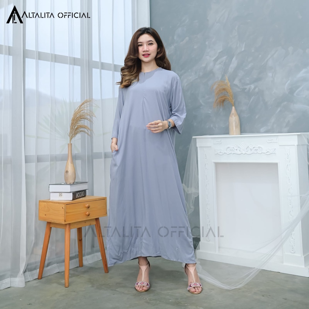 Altalita - Daster Gamis Panjang Polos Lengan Tangan Panjang 3/4 Long Dress Polos Jumbo LD 120 Home Dress Busui Lengan Panjang Semata Kaki Bahan Katun Rayon Adem Tebal Premium