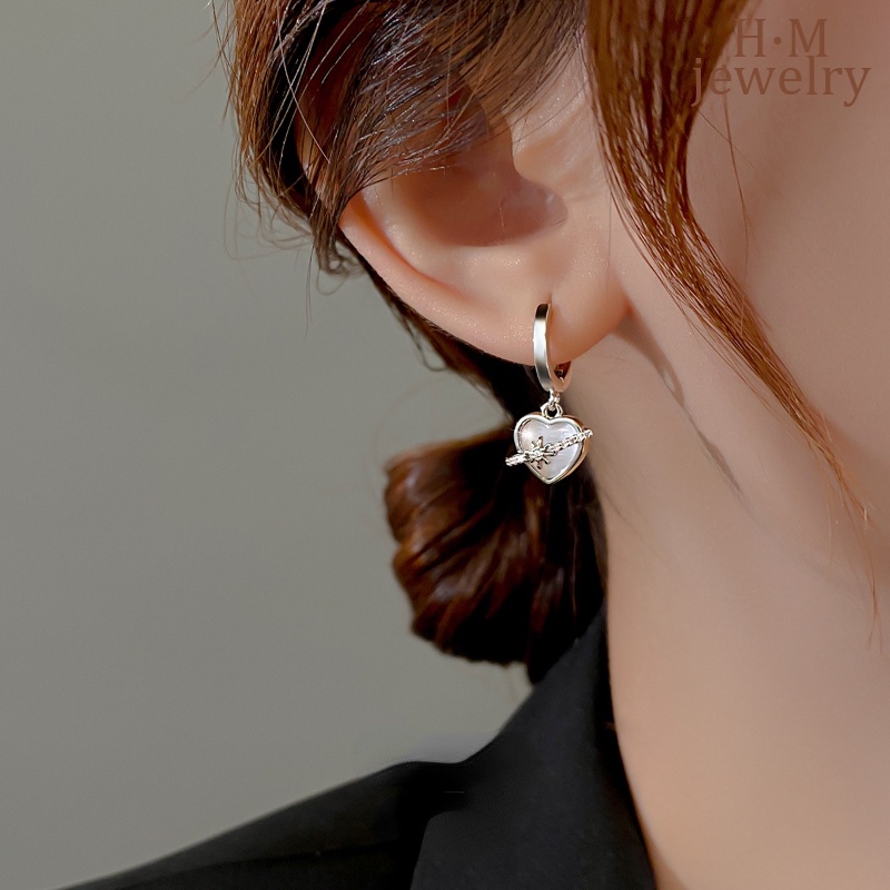 Anting Klip Telinga Bentuk Hati Opal Micro-Inlaid AAA Zircon Asterism