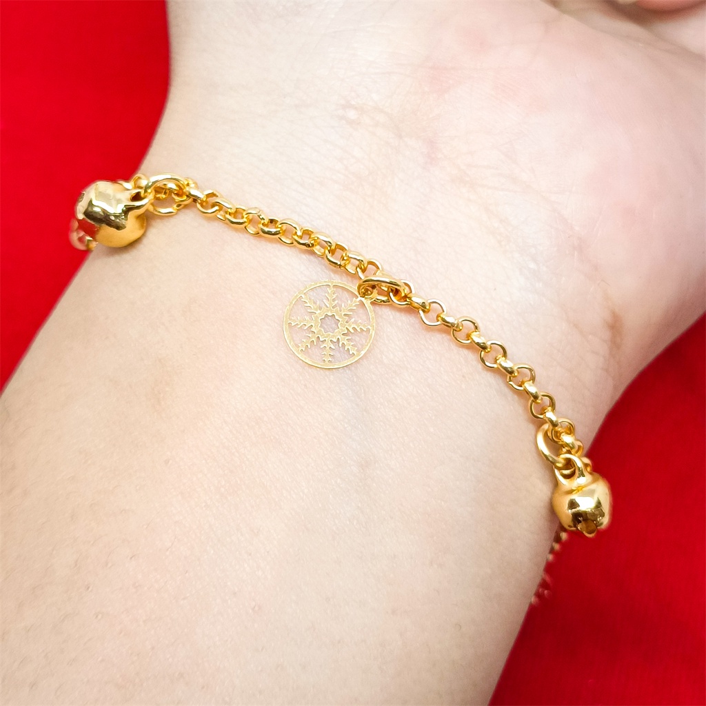 Gelang Tangan Titanium Motif Wanita Jennifer Adjustable Disesuaikan Ukuran Lonceng Lapis Emas 18k Bola Kristal Berlian Xuping Perhiasan Bangle
