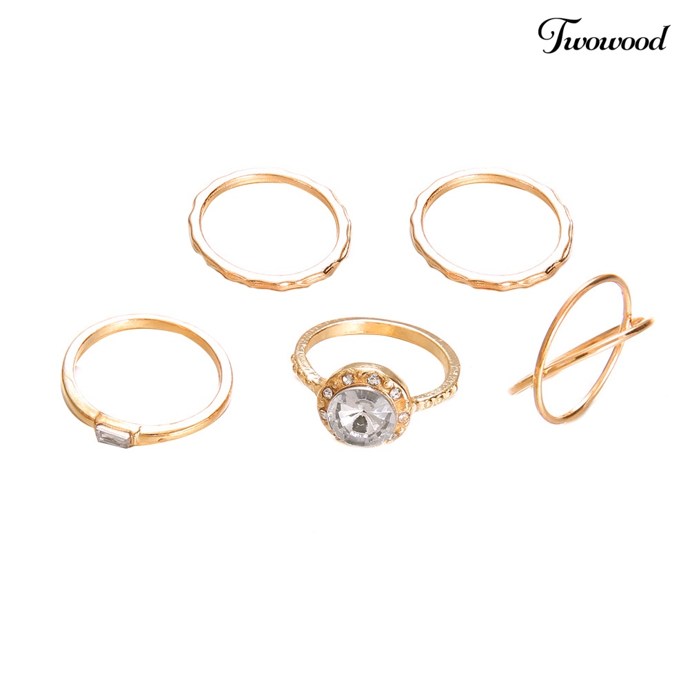 5pcs / Set Cincin Jari Cubic Zirconia Bentuk Bulat Silang Untuk Wanita