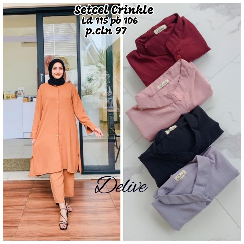 setcel long crinkle//setcel kancing//setelan crinkle