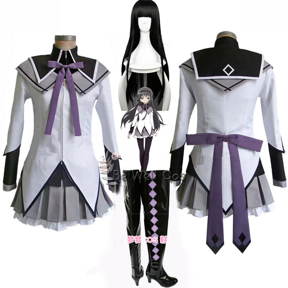 S-3XL Anime Puella Magi Madoka Magica Akemi Homura Cosplay Costumes knots Homura Akemi Cosplay Shoes