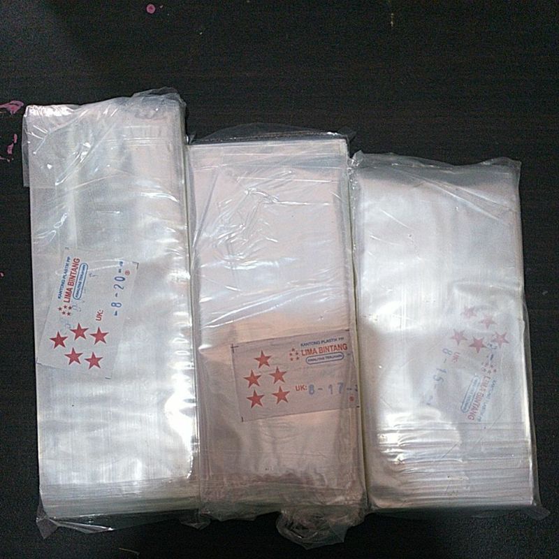 Plastik bening PP ukuran 8x12, 8x14, 8x15, 8x17, 8x20