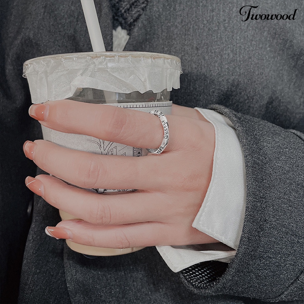 1 Pc Cincin Bahan Tembaga Motif Tulisan Inggris Untuk Wanita