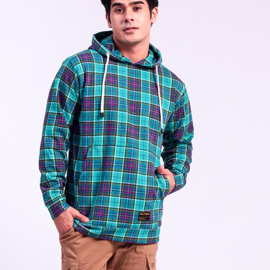 Barris Green Flannel Hoodie - Jaket Flannel Pria Guteninc