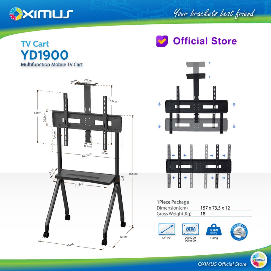 Bracket TV Standing Roda OXIMUS YD1900 | LED TV 42&quot;-90&quot; Stylish Modern