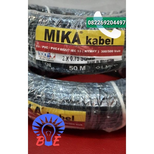 Kabel MIKA 2x0,75 NYMHY OVAL / GEPENG / PUTIH-HITAM - Putih