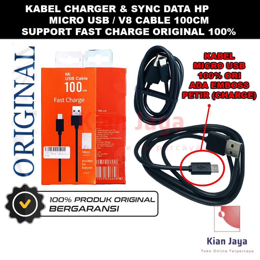 Kabel Data Original Micro USB V8 2A Fast Charge Original 100% Cable Charger Hp, Charging