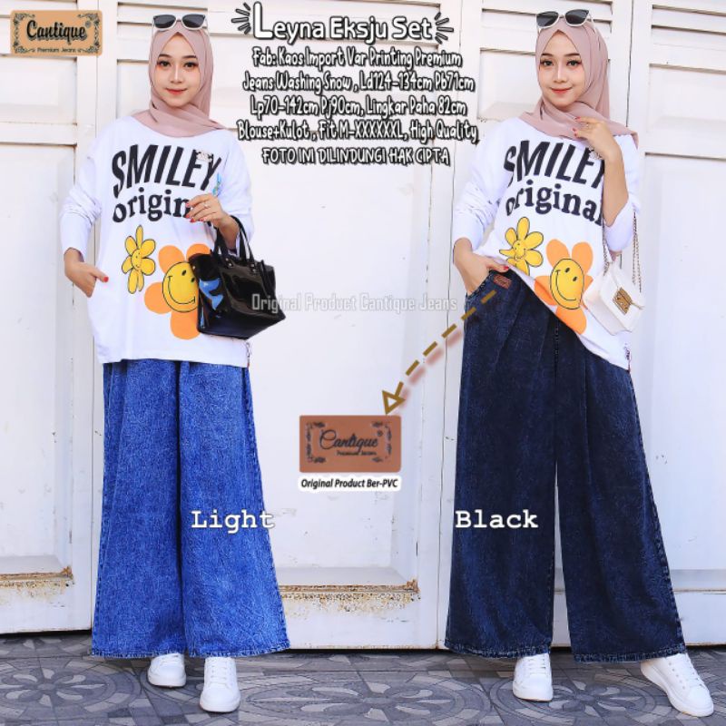 Setelan Jumbo LD 124-134 120 130 Celana Jeans WANITA MUSLIMAH TERBARU PREMIUM LEYNA EKSJU SET PRINTI
