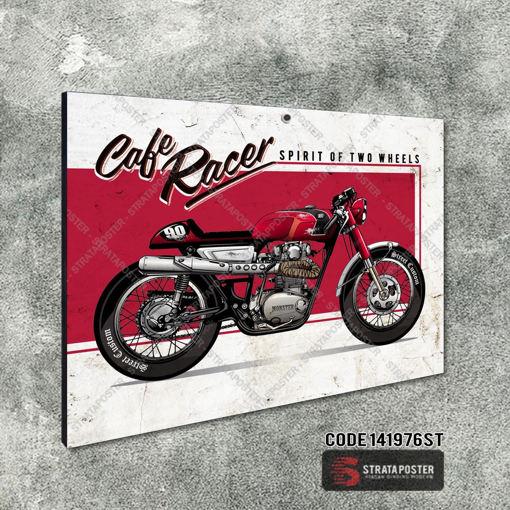 Poster motor cafe racer Hiasan dinding kamar cowok Dekorasi ruangan Wall decor