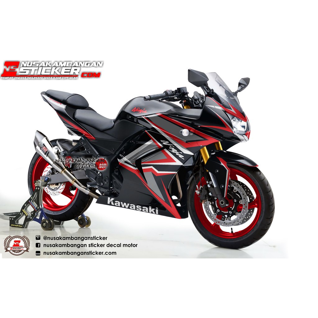 STIKER DECAL SEPEDA MOTOR KAWASAKI NINJA 250 KARBU FULL BODY MERAH HITAM GRAFIS RACING TEAM STICKER 