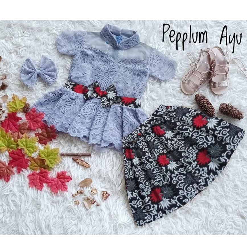 Kebaya Anak Brukat Modern (Gratis Bando) Setelan Baju Brokat & Rok Batik Bayi Balita Kutu Baru Baju 