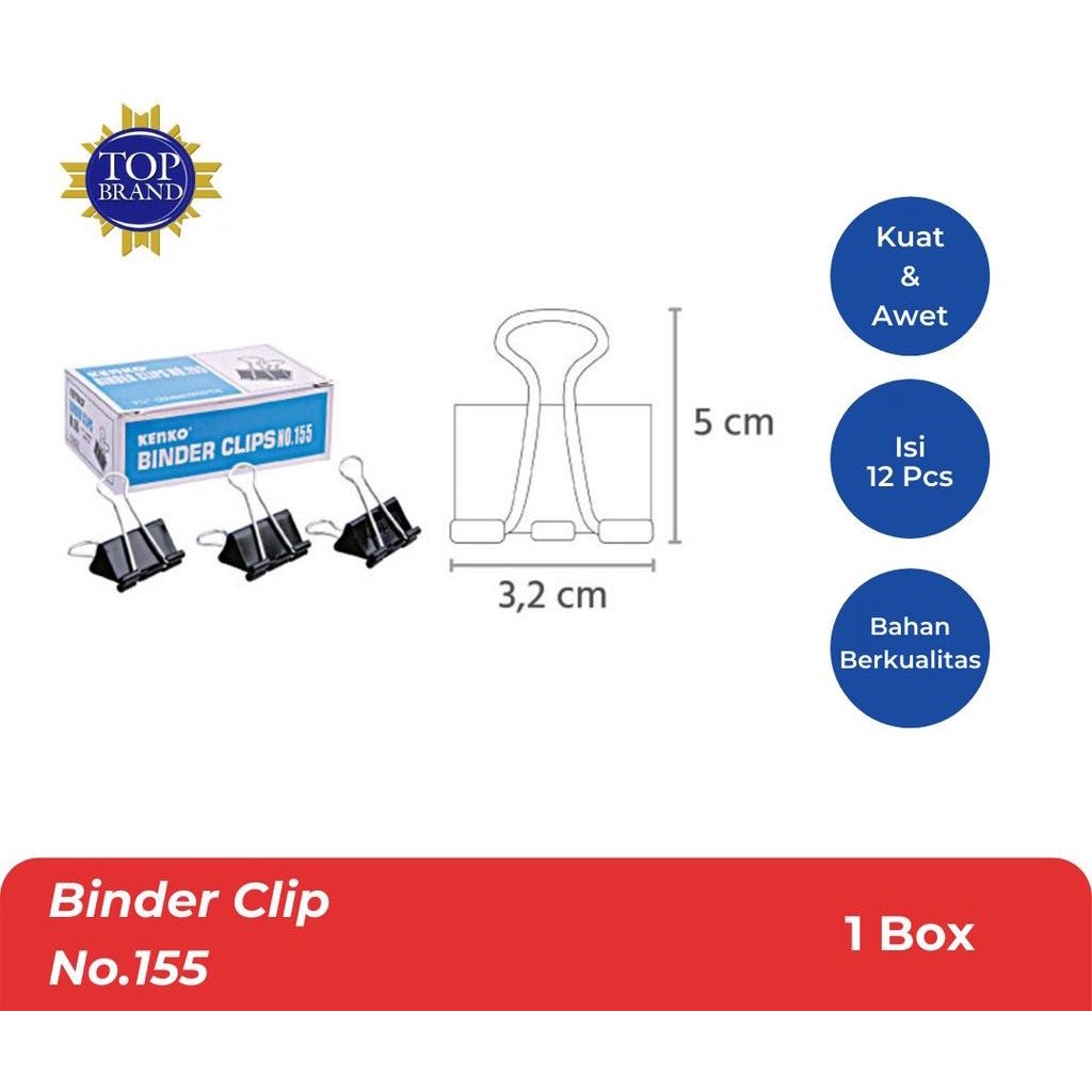 

(1 Kotak Isi 12 Biji) GROSIR Binder Clip KENKO No. 155 / Binder Clip Kenko 155