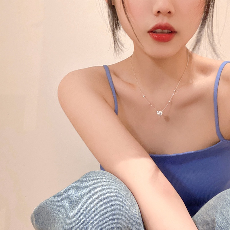 Kalung Rantai Liontin Hati Mini Hias Kristal Zircon Ala Korea Untuk Wanita