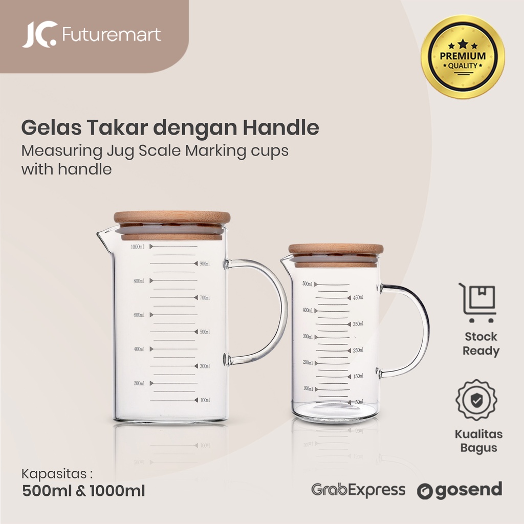 GELAS TAKAR KACA GLASS MEASURING JUG GELAS UKUR TUTUP BAMBU