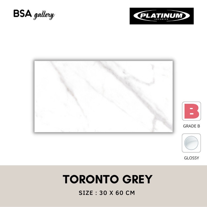 KERAMIK LANTAI PLATINUM 30X60 TORONTO GREY / KERAMIK MOTIF MARMER