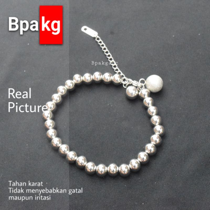 Gelang tangan⁣⁣⁣⁣⁣⁣ Bola Besar Titanium Anti karat Pasir # Gelang Besi Putih Asli Anti Karat silver 