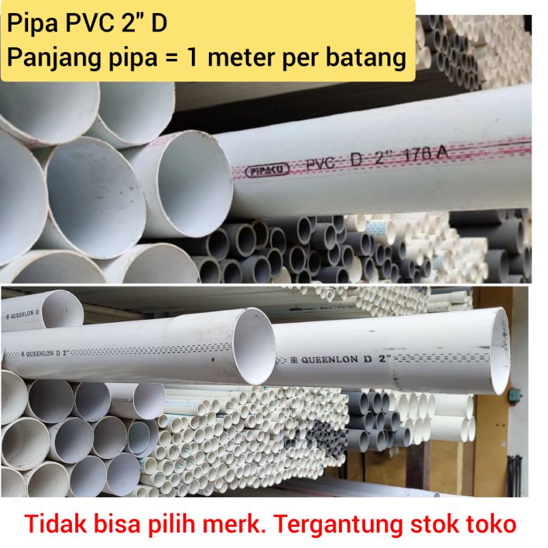 Pipa Paralon 2 inch 2" PVC D panjang 1 meter per batang eceran meteran
