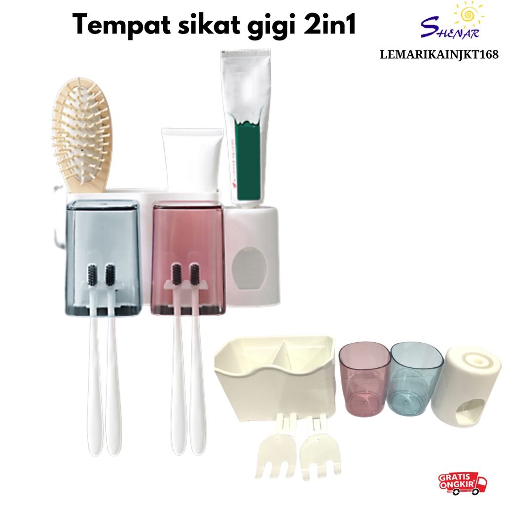 NEW TOOTH BRUSH HOLDER 2IN1 | RAK TEMPAT SIKAT GIGI| Rak Sikat Gigi 2IN1 Organizer Tempat Sikat Gigi Dispenser Odol Rak Kamar Mandi