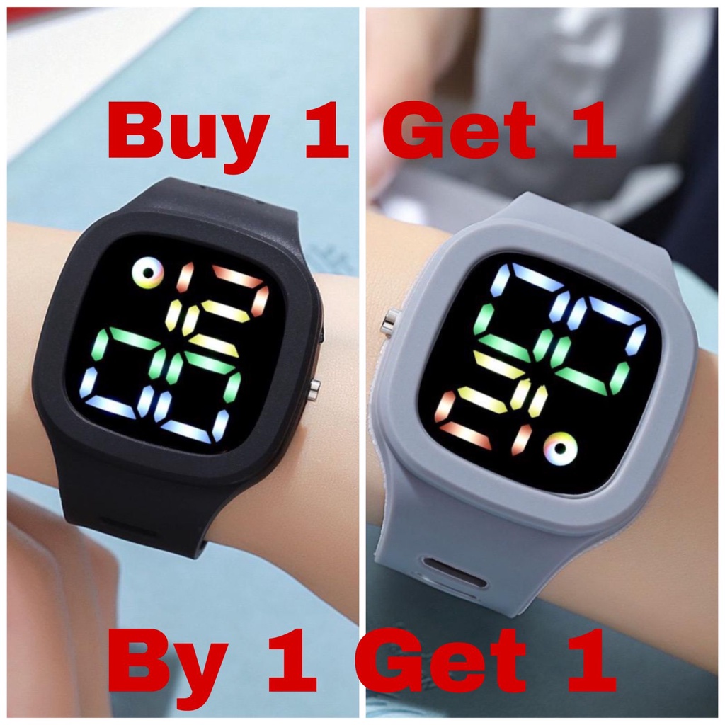 (KW) PROMO BELI 1 GRATIS 1 JAM TANGAN COUPLE PASANGAN PRIA WANITA DIGITAL ANTI AIR PERSEGI